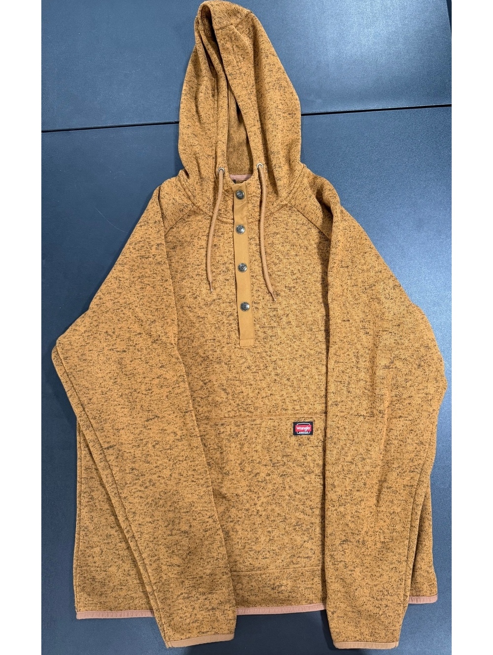 Wrangler Workwear Men's Large Pullover Hoodie‎ Brown Heather Knit Fleece Lined